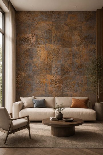 Dreamwall Eskitme Motifli Beton Doku Görünümlü Tek Parça Tekstil Duvar Kağıdı  küçük görsel 3