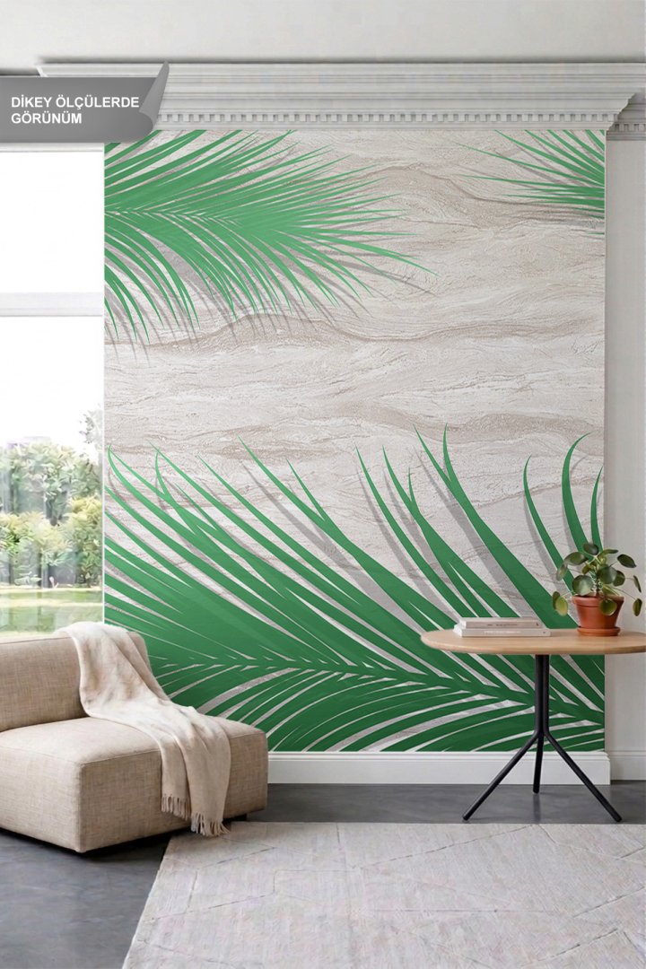 Dreamwall Eskitme Taş ve Dev Palmiye Yaprak Desenli Tek Parça Tekstil Duvar Kağıdı