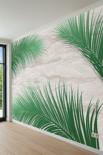 Dreamwall Eskitme Taş ve Dev Palmiye Yaprak Desenli Tek Parça Tekstil Duvar Kağıdı küçük görsel 3