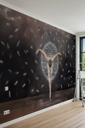Dreamwall Estetik Balerin ve Uçuşan Tüyler Temalı Tek Parça Tekstil Duvar Kağıdı