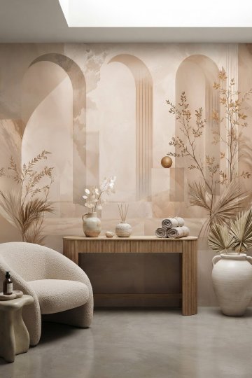 Dreamwall Fildişi Kemerler- Kemer ve Küre Desenli Tek Parça Tekstil Duvar Kağıdı 