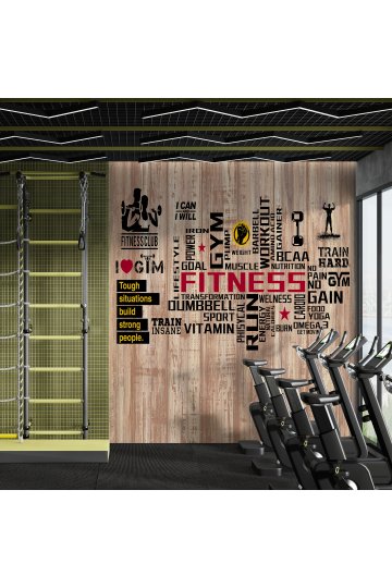 Dreamwall Fitness Temalı Tipografi ve Spor Motifli Tek Parça Tekstil Duvar Kağıdı küçük görsel 2