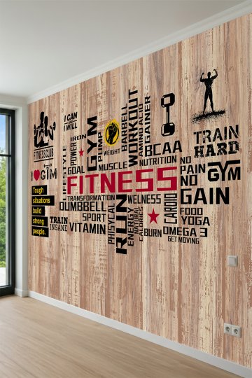 Dreamwall Fitness Temalı Tipografi ve Spor Motifli Tek Parça Tekstil Duvar Kağıdı küçük görsel 3