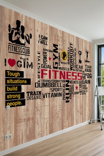 Dreamwall Fitness Temalı Tipografi ve Spor Motifli Tek Parça Tekstil Duvar Kağıdı küçük görsel 4