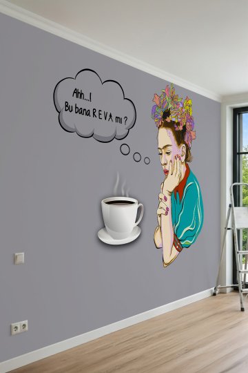 Dreamwall Frida Kahlo Esintili, Kahve ve Tipografi Temalı Tek Parça Tekstil Duvar Kağıdı
