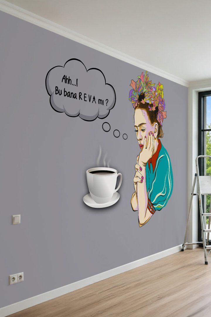 Dreamwall Frida Kahlo Esintili, Kahve ve Tipografi Temalı Tek Parça Tekstil Duvar Kağıdı
