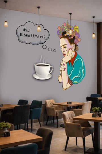 Dreamwall Frida Kahlo Esintili, Kahve ve Tipografi Temalı Tek Parça Tekstil Duvar Kağıdı küçük görsel 2