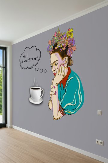 Dreamwall Frida Kahlo Esintili, Kahve ve Tipografi Temalı Tek Parça Tekstil Duvar Kağıdı küçük görsel 3