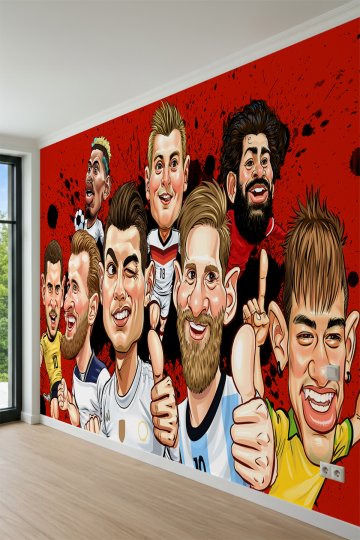 Dreamwall Futbol Yıldızları Karikatür Desenli Tek Parça Tekstil Duvar Kağıdı