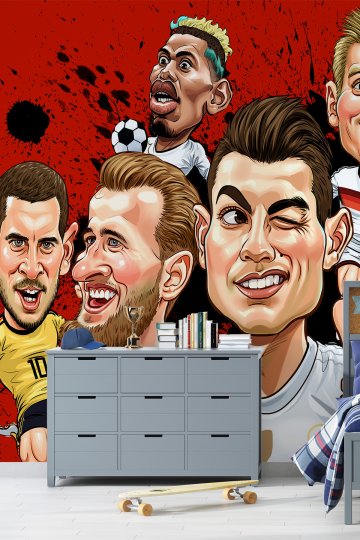 Dreamwall Futbol Yıldızları Karikatür Desenli Tek Parça Tekstil Duvar Kağıdı küçük görsel 2