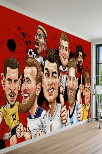 Dreamwall Futbol Yıldızları Karikatür Desenli Tek Parça Tekstil Duvar Kağıdı küçük görsel 6