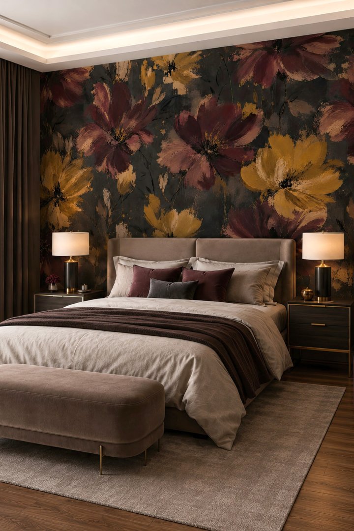 Dreamwall Gece Açanlar- Çiçekli Sanatsal Desenli Tek Parça Tekstil Duvar Kağıdı