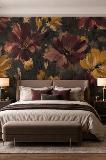 Dreamwall Gece Açanlar- Çiçekli Sanatsal Desenli Tek Parça Tekstil Duvar Kağıdı küçük görsel 2