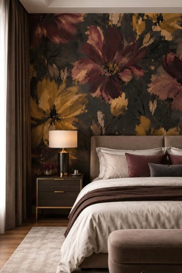Dreamwall Gece Açanlar- Çiçekli Sanatsal Desenli Tek Parça Tekstil Duvar Kağıdı küçük görsel 3