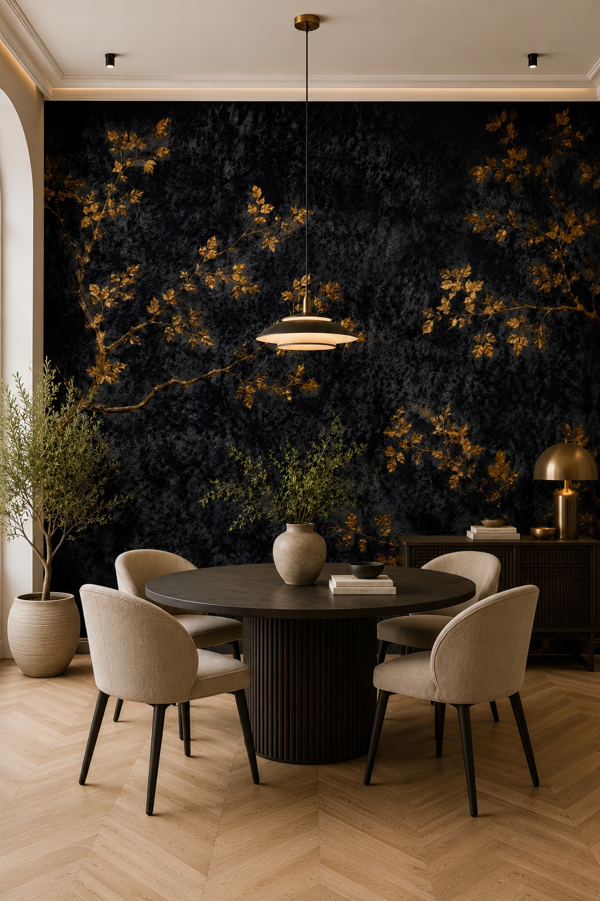 Dreamwall Gece Bahçesi- Çiçek Desenli Tek Parça Tekstil Duvar Kağıdı görsel 1