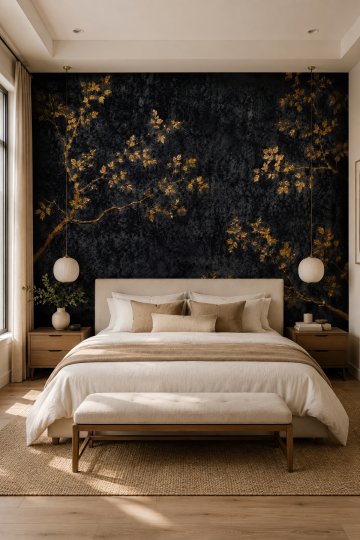 Dreamwall Gece Bahçesi- Çiçek Desenli Tek Parça Tekstil Duvar Kağıdı küçük görsel 6