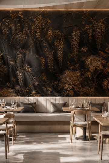 Dreamwall Gece Bahçesi Gold Botanik Temalı Tek Parça Tekstil Duvar Kağıdı küçük görsel 3