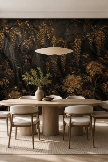 Dreamwall Gece Bahçesi Gold Botanik Temalı Tek Parça Tekstil Duvar Kağıdı küçük görsel 4