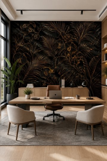 Dreamwall Gece Ormanının Altın Çizgileri- Çiçek Desenli Tek Parça Tekstil Duvar Kağıdı