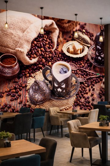 Dreamwall Geleneksel Türk Kahvesi Takımı Motifli Tek Parça Tekstil Duvar Kağıdı küçük görsel 2