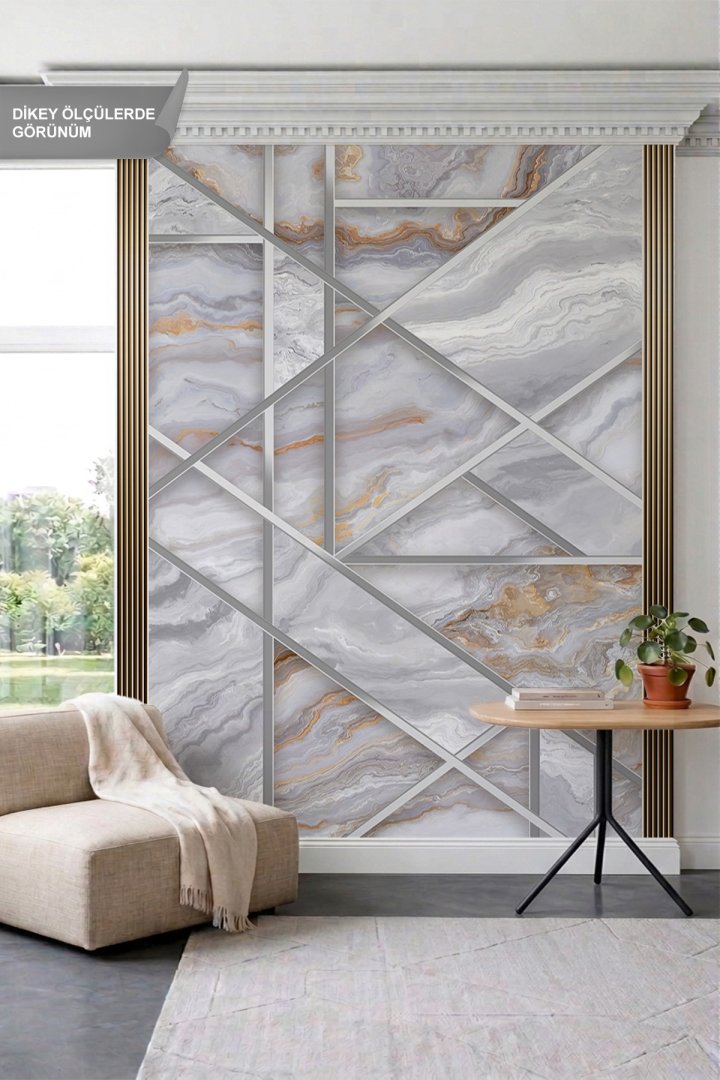 Dreamwall Geometrik Çizgili, Mermer Desenli ve Dikey Çıta Motifli Tek Parça Tekstil Duvar Kağıdı
