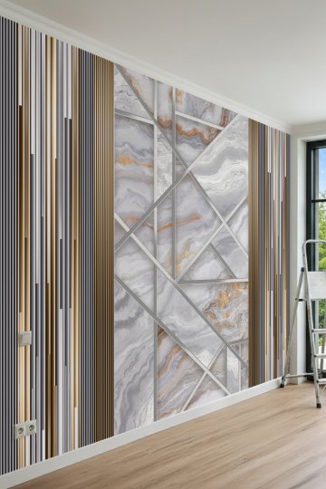 Dreamwall Geometrik Çizgili, Mermer Desenli ve Dikey Çıta Motifli Tek Parça Tekstil Duvar Kağıdı küçük görsel 2