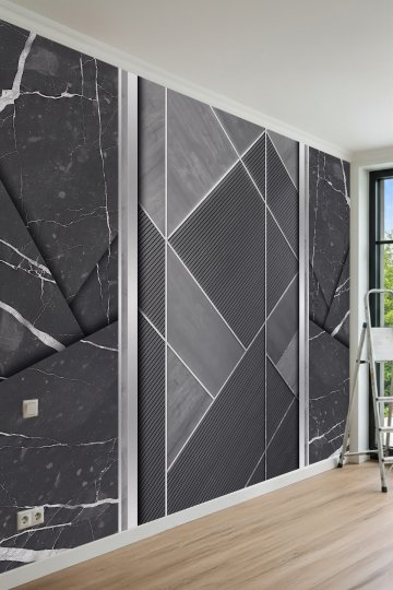 Dreamwall Geometrik Dark Mermer ve Çıta Desenli Tek Parça Tekstil Duvar Kağıdı