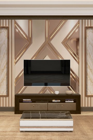 Dreamwall Geometrik Diagonal Paneller, Aydınlatmalı Çizgiler ve Mermer Desenli Tek Parça Tekstil Duvar Kağıdı  küçük görsel 2