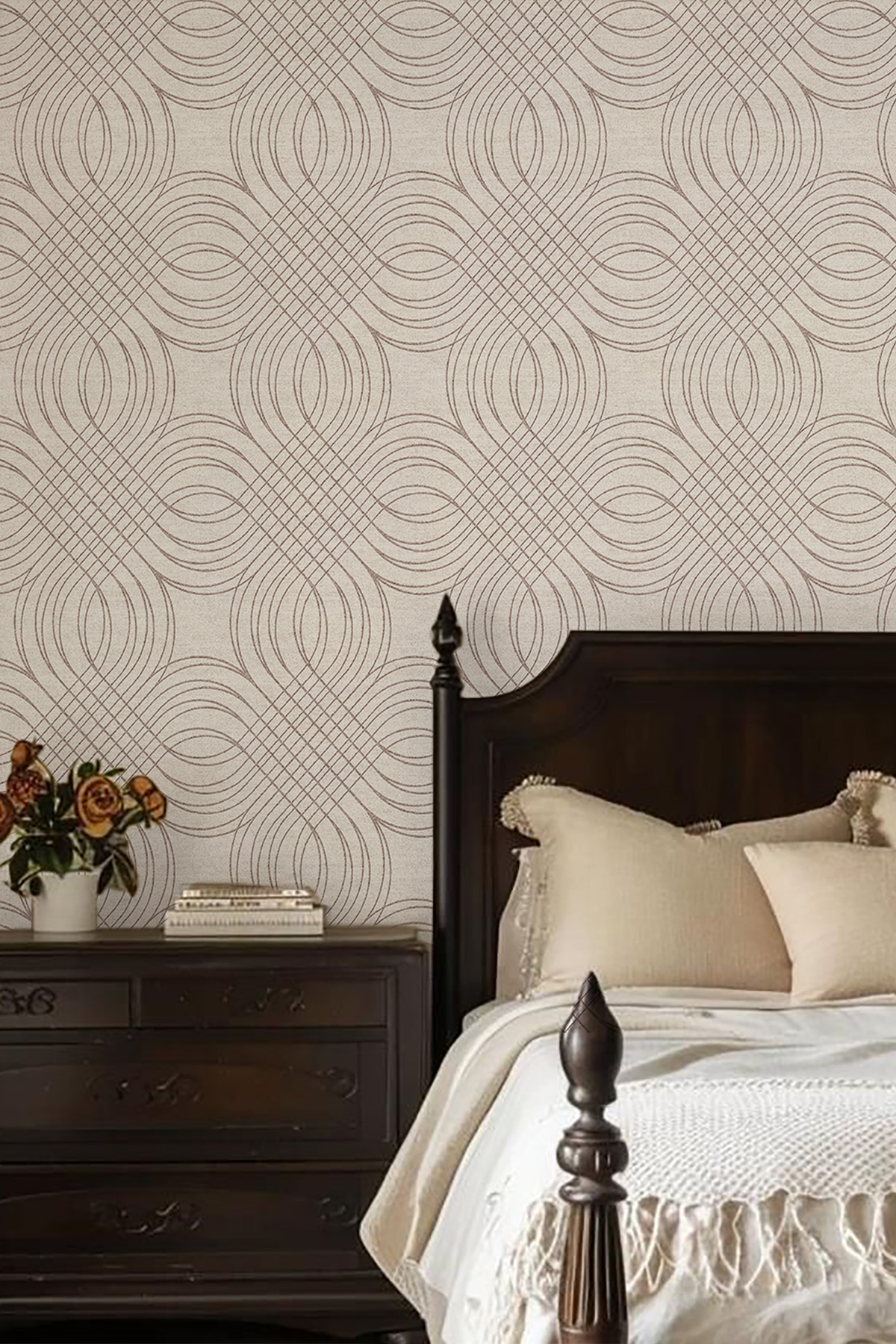 Dreamwall Geometrik Kavisli Hatlar ve Örgü Desenli Tek Parça Tekstil Duvar Kağıdı görsel 1