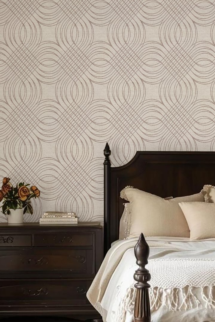 Dreamwall Geometrik Kavisli Hatlar ve Örgü Desenli Tek Parça Tekstil Duvar Kağıdı