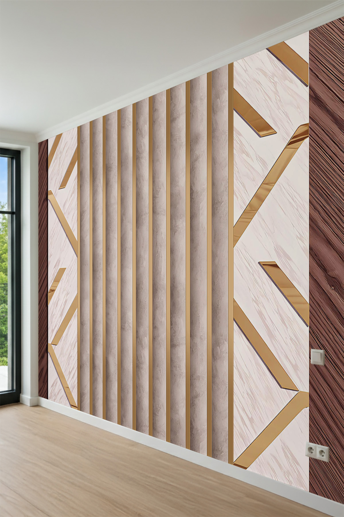 Dreamwall  Geometrik Mermer ve Altın Derz Desenli Tek Parça Tekstil Duvar Kağıdı görsel 1