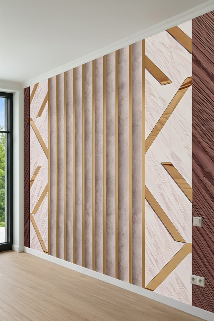 Dreamwall  Geometrik Mermer ve Altın Derz Desenli Tek Parça Tekstil Duvar Kağıdı