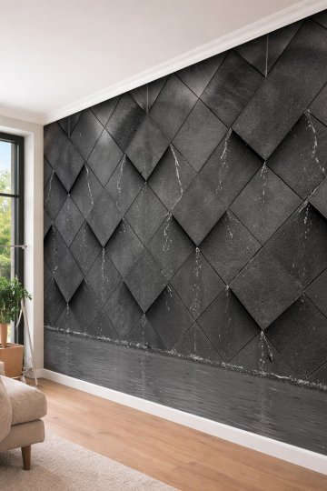Dreamwall Geometrik Taş Dokulu ve Su Akıntısı Detaylı 3D Derinlikli Tek Parça Tekstil Duvar Kağıdı