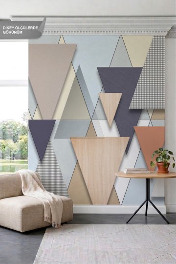 Dreamwall Geometrik Üçgen Bloklar, Ahşap ve Ekoseli Desenli Tek Parça Tekstil Duvar Kağıdı