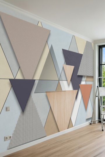 Dreamwall Geometrik Üçgen Bloklar, Ahşap ve Ekoseli Desenli Tek Parça Tekstil Duvar Kağıdı küçük görsel 2