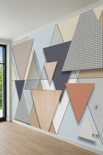 Dreamwall Geometrik Üçgen Bloklar, Ahşap ve Ekoseli Desenli Tek Parça Tekstil Duvar Kağıdı küçük görsel 3