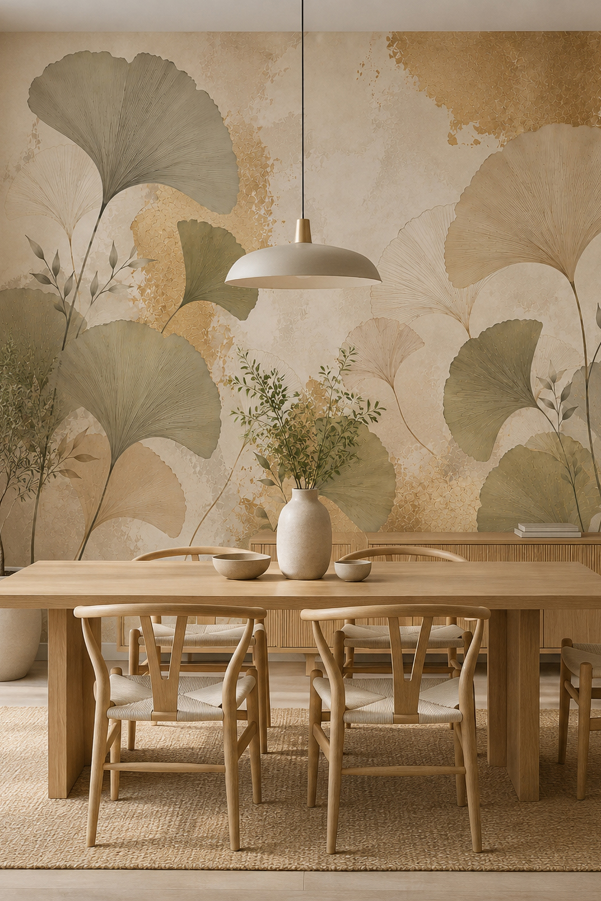 Dreamwall Ginkgo Meltemi Soft Çiçekler Temalı Tek Parça Tekstil Duvar Kağıdı görsel 1