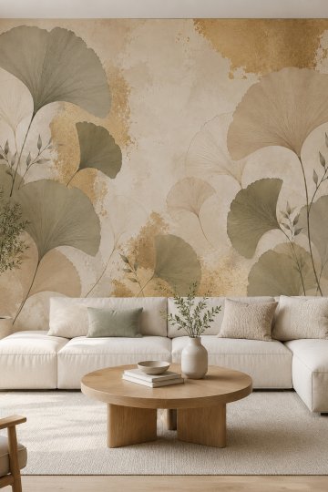 Dreamwall Ginkgo Meltemi Soft Çiçekler Temalı Tek Parça Tekstil Duvar Kağıdı küçük görsel 2
