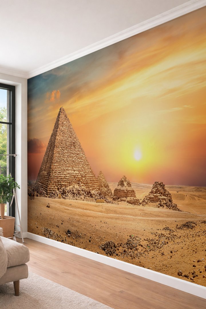 Dreamwall Giza Piramitleri ve Gün Batımı - Antik Mısır Temalı Tek Parça Tekstil Duvar Kağıdı