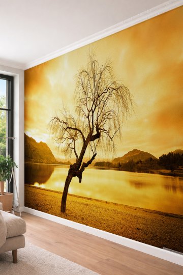 Dreamwall Gökyüzü ve Yalnız Ağaç - Doğa Manzaralı Tek Parça Tekstil Duvar Kağıdı