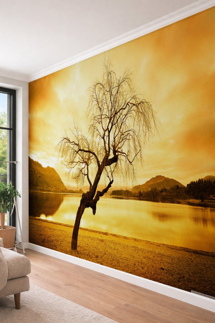 Dreamwall Gökyüzü ve Yalnız Ağaç - Doğa Manzaralı Tek Parça Tekstil Duvar Kağıdı