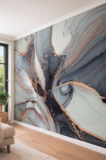 Dreamwall Gold Akışkan Mermer Desenli Modern Lüks Soyut Sanat Tek Parça Tekstil Duvar Kağıdı