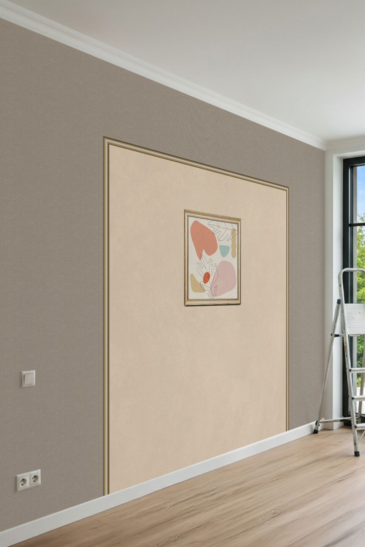Dreamwall Gold Çıta ve Tablo Desenli Tek Parça Tekstil Duvar Kağıdı görsel 1