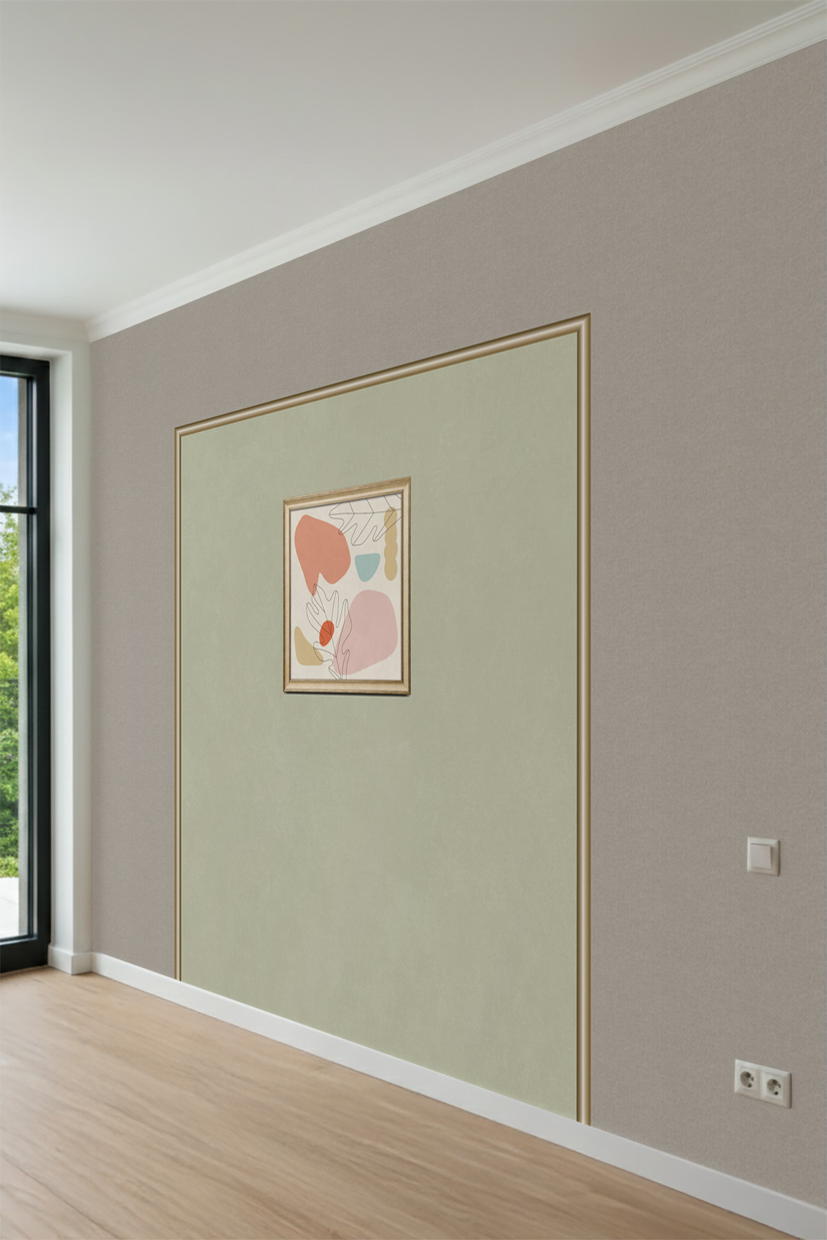 Dreamwall Gold Çıta ve Tablo Desenli Yeşil Tek Parça Tekstil Duvar Kağıdı görsel 1