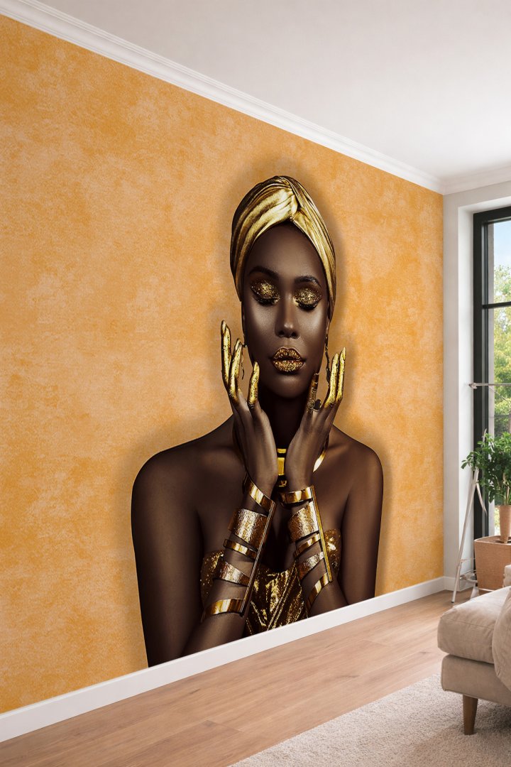 Dreamwall Gold Detaylı Egzotik Kadın Portresi Modern Sanat Temalı Tek Parça Tekstil Duvar Kağıdı