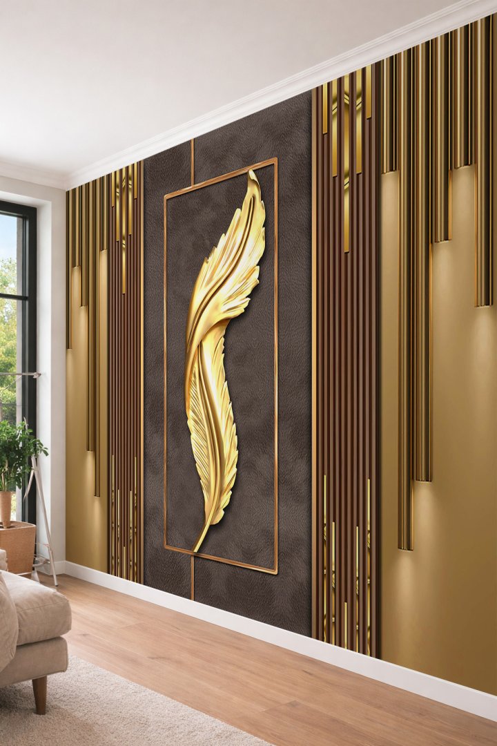 Dreamwall Gold Tüy Figürlü Art Deco Stil Desenli Tek Parça Tekstil Duvar Kağıdı
