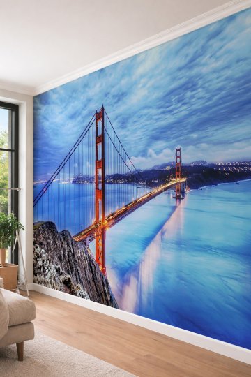Dreamwall Golden Gate Köprüsü Şehir Manzaralı - Ofis ve Salon İçin Tek Parça Tekstil Duvar Kağıdı