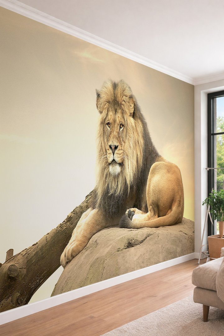 Dreamwall Görkemli Aslan Silüeti - Vahşi Doğa Temalı 3D Etkili Tek Parça Tekstil Duvar Kağıdı