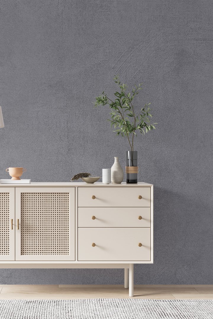 Dreamwall Gri İtalyan Sıva Dokulu Düz Renk Tek Parça Tekstil Duvar Kağıdı