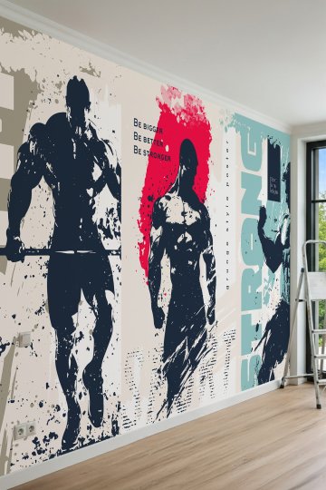 Dreamwall Grunge Tarzı Fitness, Vücut Geliştirme ve Tipografik Desenli Tek Parça Tekstil Duvar Kağıdı küçük görsel 3